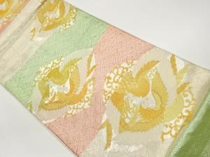 佐賀錦横縞に向かい鳥・菱模様織出し袋帯